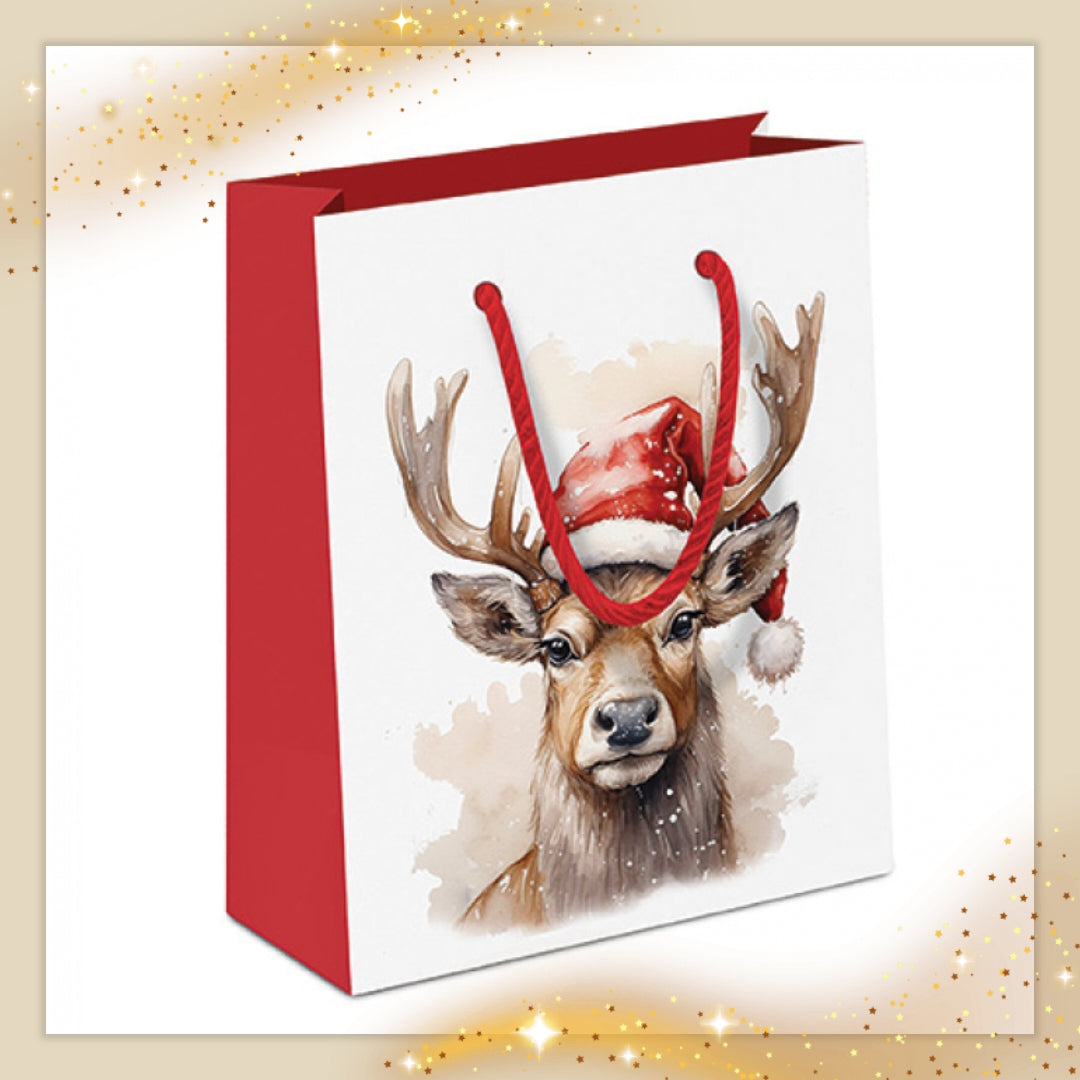 Cadeau tasje hert kerstmuts